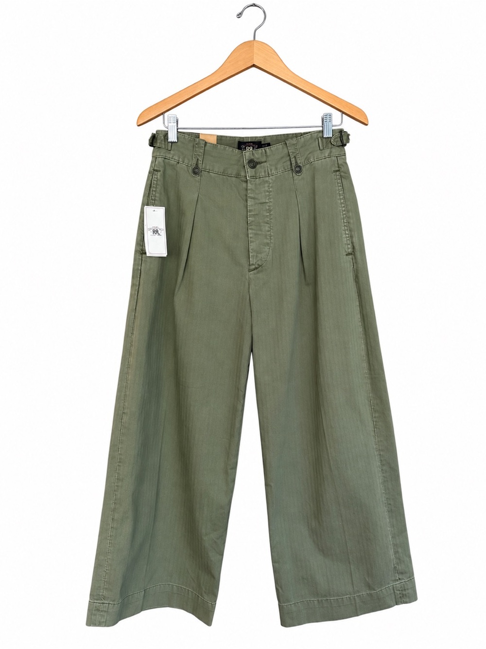 RRL Ralph Lauren Cotton Cropped Wide Leg Pants Olive Size 27 NWT